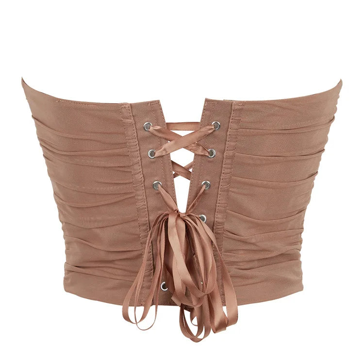 Women's Corset Crop Tops Summer Breathable Mesh Sleeveless Off Shoulder Bustier Skinny Fit Casual Tanks