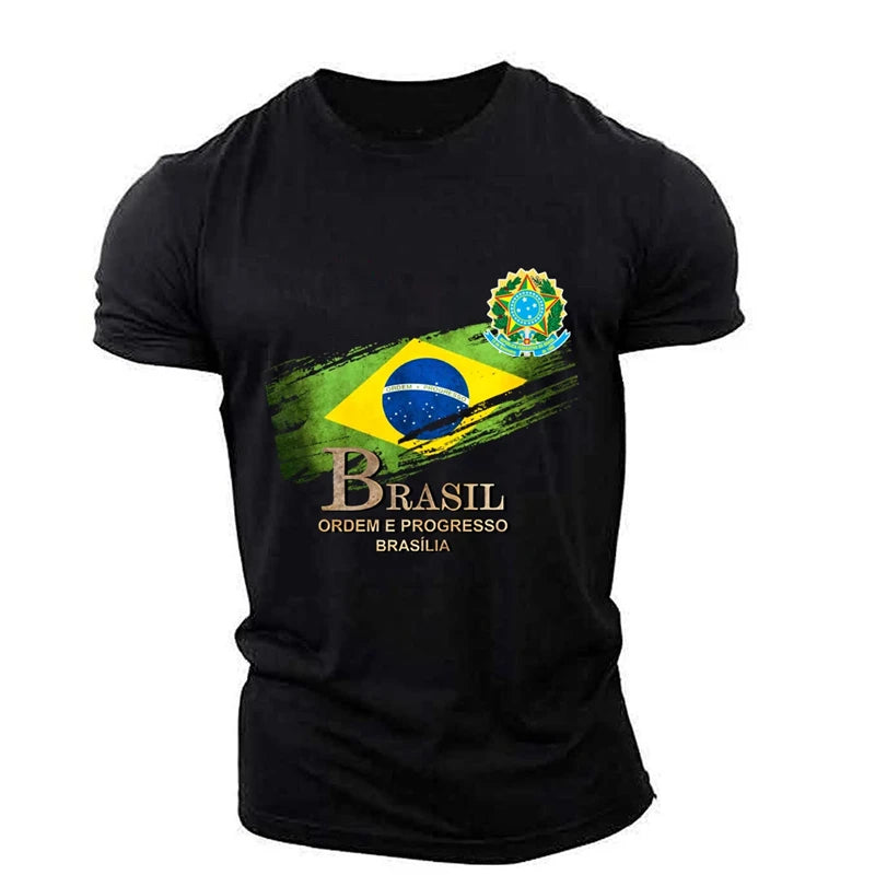 Brazilian Men's T Shirt O Neck Short Sleeve Fashion Brazil Fiag Print Streetwear Oversized Loose Camisa Brasil Male Clothing