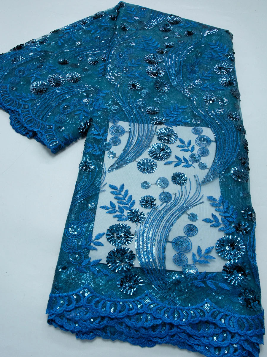 African French Mesh Lace Beads Fabric Luxury Nigerian Net Lace with Sequins Wedding Dresses For Women High Quality,5yards TY4771