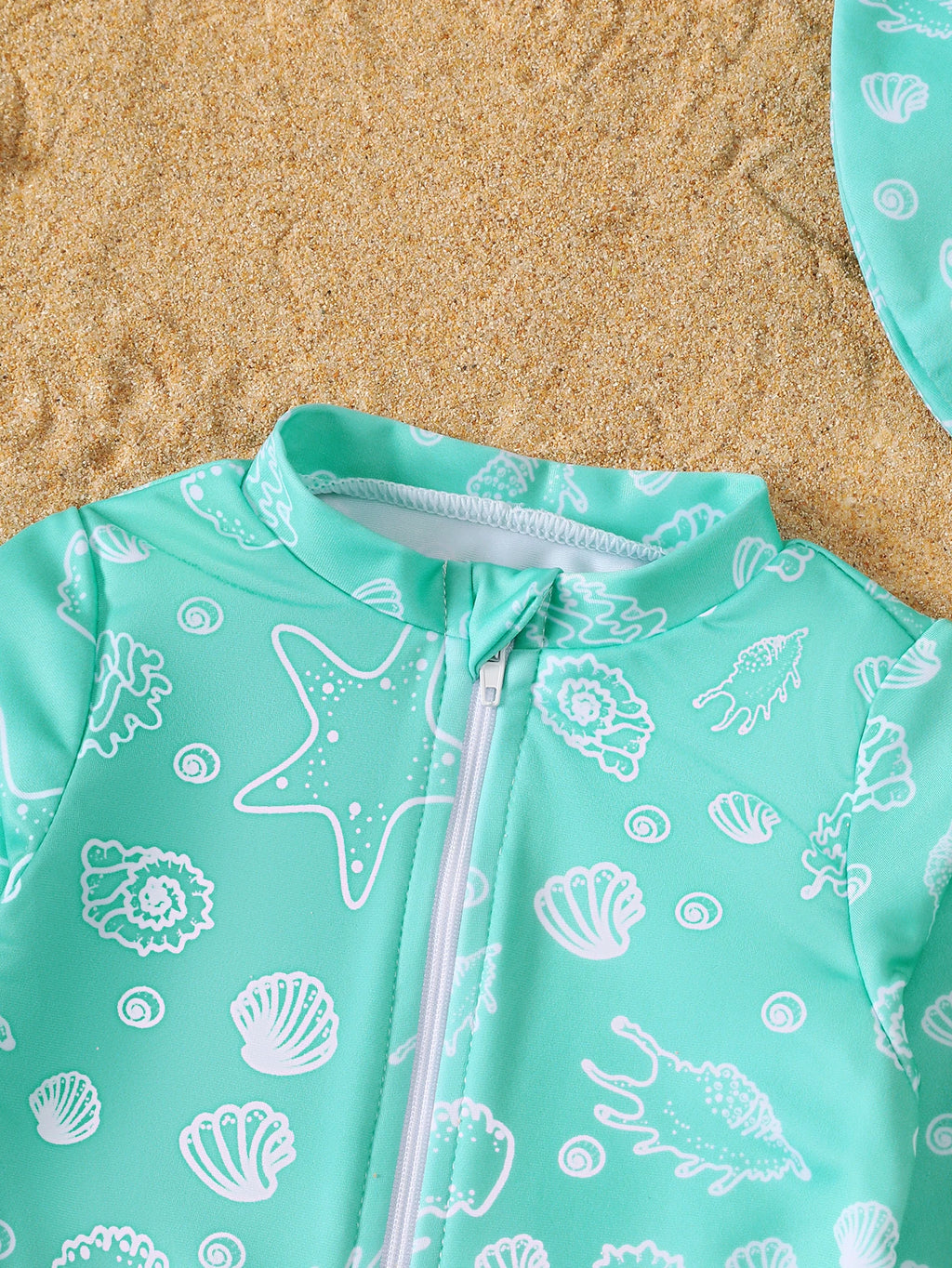 Baby Boy Summer Shell Pattern Long Sleeve Onesie Swimsuit with Hat Infant Swimwear Protection And Comfort