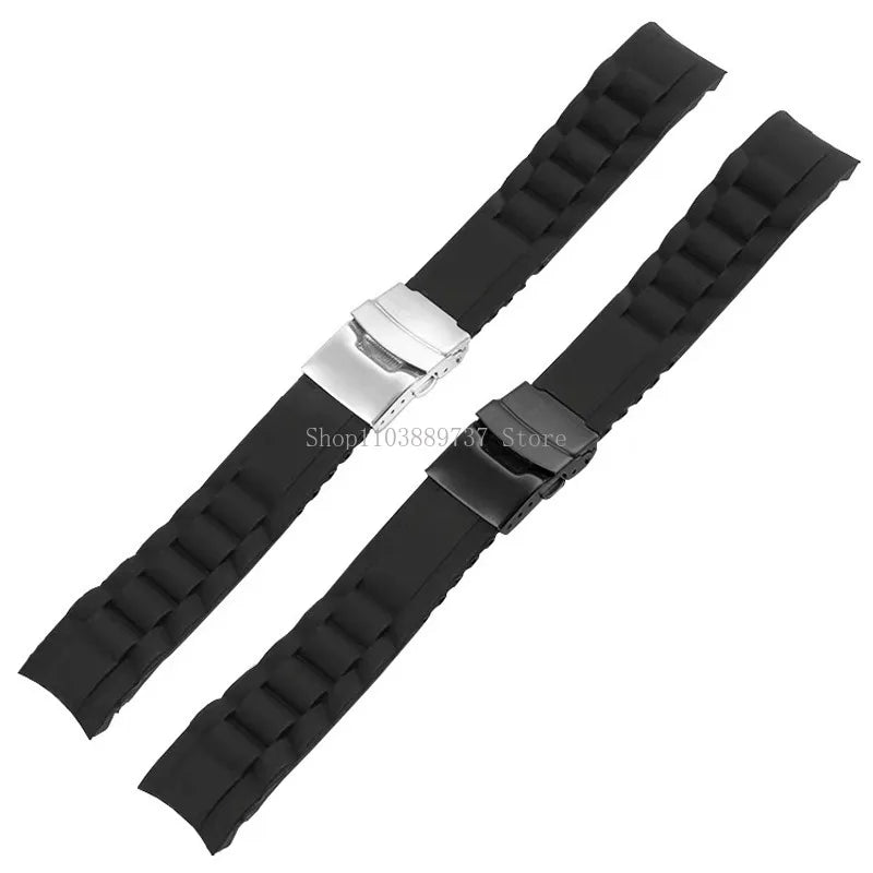 Silicone WatchBand 16mm 18mm 20mm 22mm 24mm 26mm Curved End Strap Folding Buckle Sport Bracelets Men Women Replacement Wristband