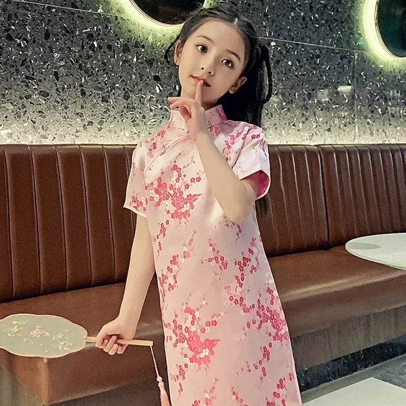 Summer Modern Cheongsam Children Girls Dresses Baby Fashion Kids Clothes Chinese Style Girl Dress Vestidos Casual Qipao Costumes