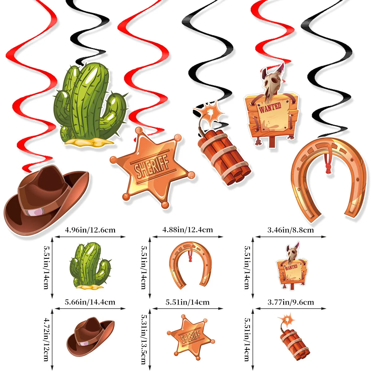 Western Cowboy Theme Banners Cake Topper Hanging Swirls Cowgirl Boot Balloon for Birthday Bachelorett Party Photo Props Decor
