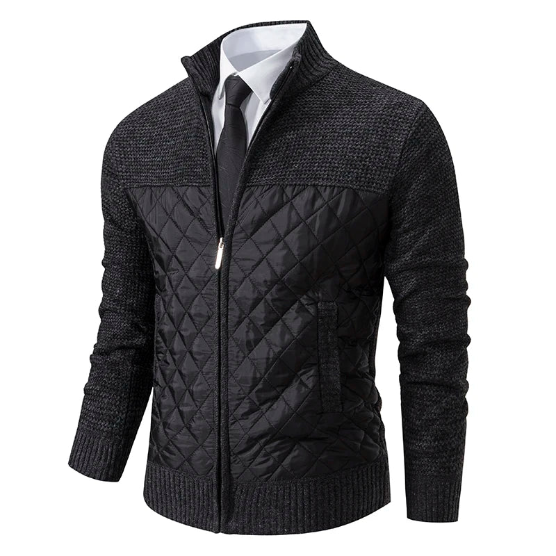 Autumn Winter Men's Sweatercoat Patchwork Cardigan Fashion Stand Collar Sweater Jackets Men Slim Cardigan Knitted Outerwear Man