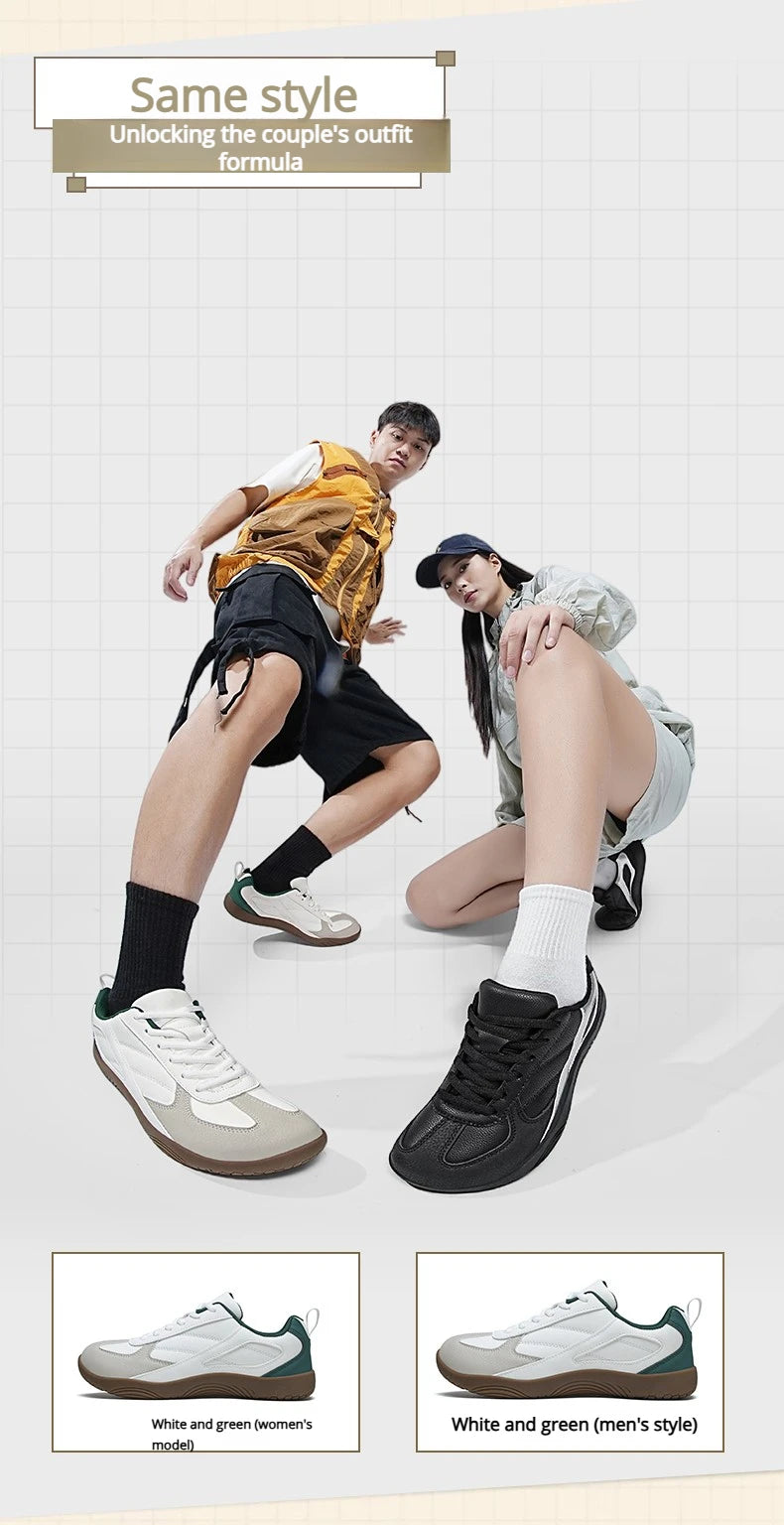 Men's Sports Shoes New Low Heel Round Toe Flat Heel Leather Surface Breathable and Comfortable Lace-up Couple's Style