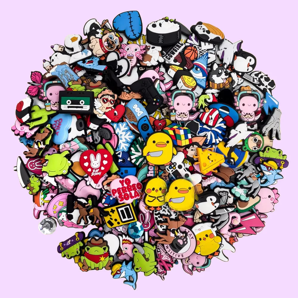 20/30/50/100pcs Random Shoe Charms Cute Cartoon Animal Pink Shoe Accessories Clips Decorations Pin Duck Frog Jeans Set Pendant