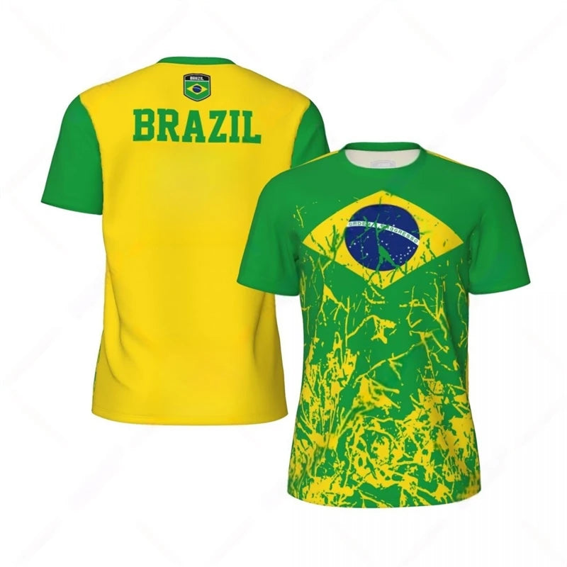Fashion Brazil Flag Graphic Football T Shirts For Men Summer Trend 3D National Emblem Printed T-shirts Casual Oversized Tees