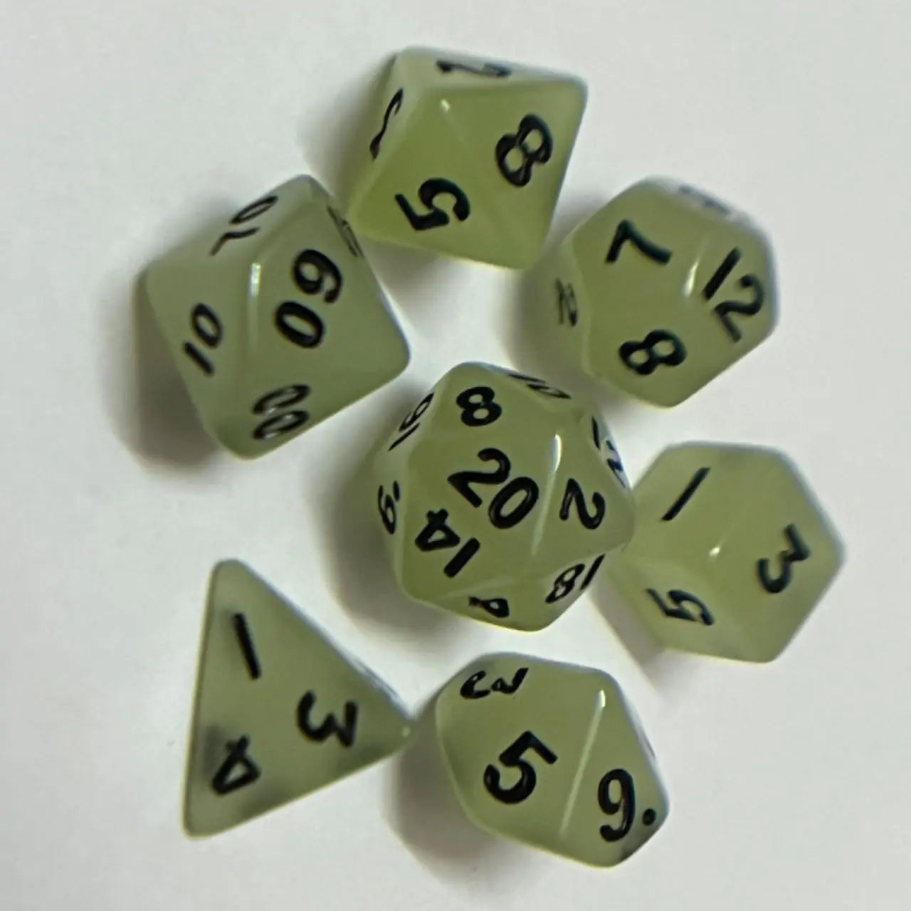 Mini DND Polyhedral Glow In The Dark Colorful Dice 7 Pcs/Set with Dice Bag For DND COC TRPG Role Playing Games