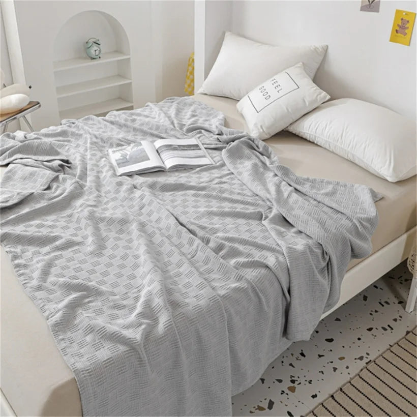 Soft Cozy 100% Cotton Throw Blanket Wide 100cm/150cm/180cm/200cm Plain Knitted Sofa Bed Cover Bedspreads Home Decor Thin Blanket