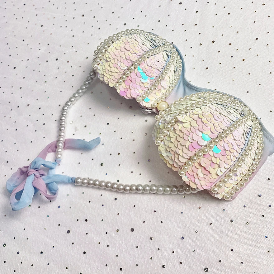 RM Mermaid Sequin Corset Bikini Swimsuit Free Diving Performance Oceanarium Electro Festival Bra Bar Cos Costumes