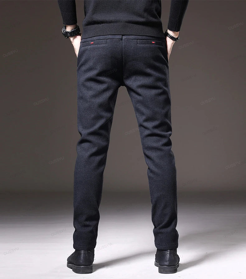 Winter Fleece Warm Men's Brushed Fabric Casual Pants Outdoors Business Thick Velvet Cotton Flocking PlushTrousers Male 28-38