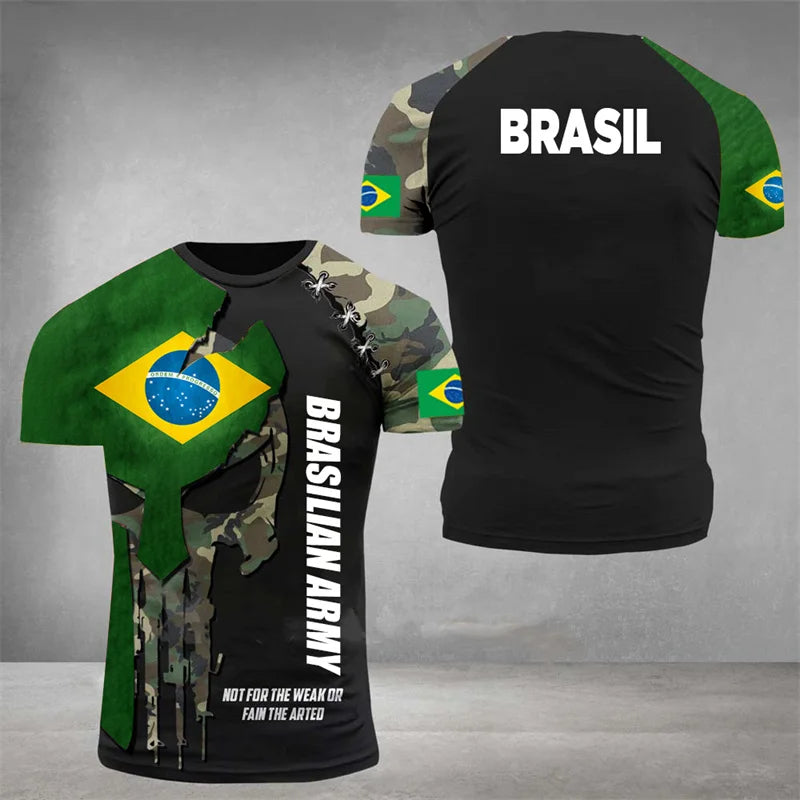 Brazil Flag Men's T-Shirt 3D Print Brazilian T Shirt Summer Oversized Jersey Camo Short Sleeve Sports Tactical Tee Tops Clothes
