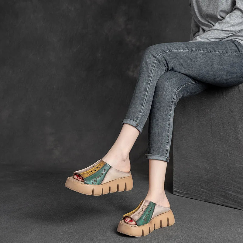 GKTINOO Genuine Leather Summer Shoes Women Slippers Wedges Outside Slides Leisure 2026 New Handmade Concise Ladies Slippers
