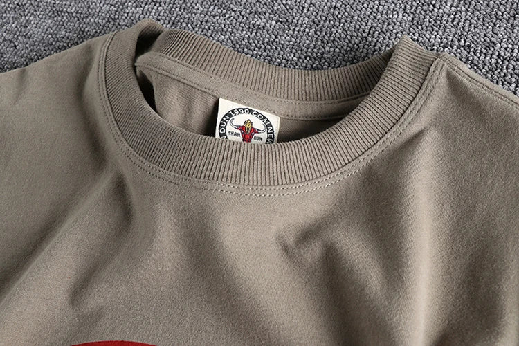 Summer new wash matte comfortable short sleeve t-shirt men's rhinoceros Vintage Print versatile youth fashion casual half sleeve