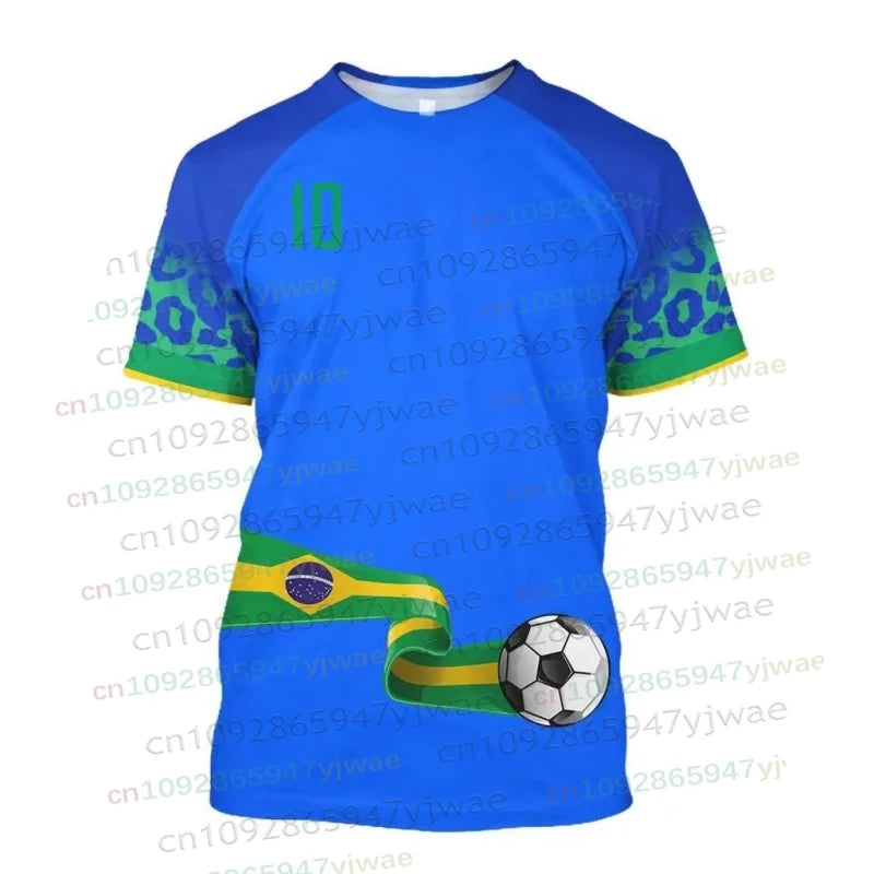 Brazil Flag Map 3D Print TShirt Men Brazilian Football Pattern T-Shirts Summer Street Sports Round Neck Men's Short Sleeve Tees