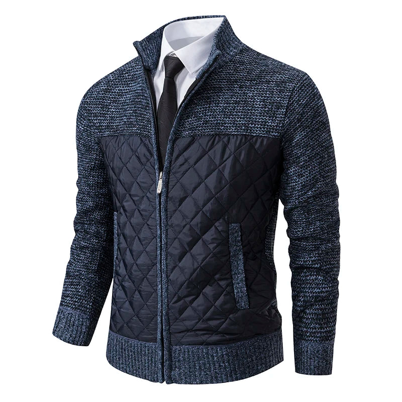 Autumn Winter Men's Sweatercoat Patchwork Cardigan Fashion Stand Collar Sweater Jackets Men Slim Cardigan Knitted Outerwear Man