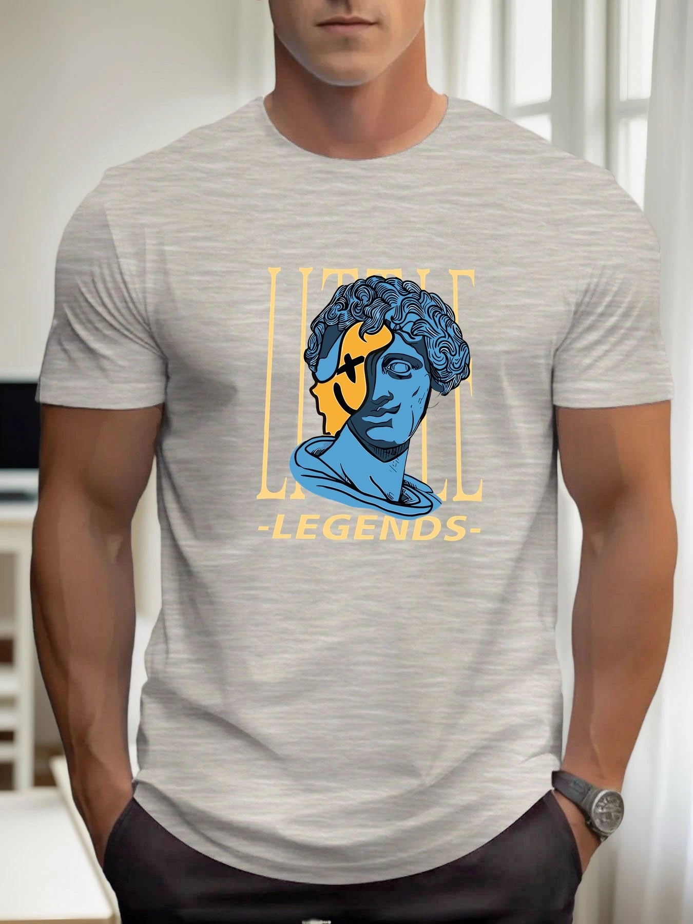 T Shirts For Men Sculpture Head 100% Cotton Graphic Printing Summer Round Neck T-Shirt Casual Breathable Street Style Daily Top