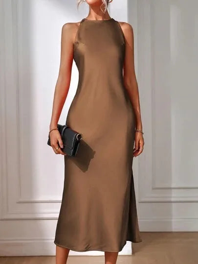 2025 Dress Women Female Clothing Fashion Elegant Evening Party Dresses Satin Dress for Women Spring and Summer Sleeveless Slit