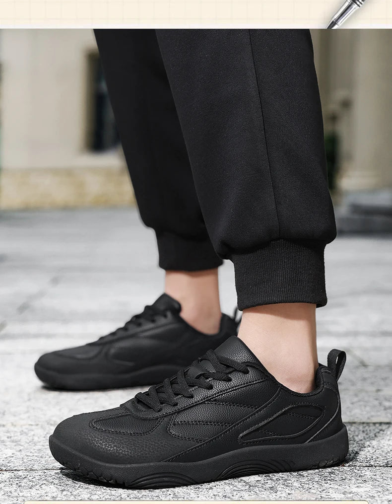 Men's Sports Shoes New Low Heel Round Toe Flat Heel Leather Surface Breathable and Comfortable Lace-up Couple's Style