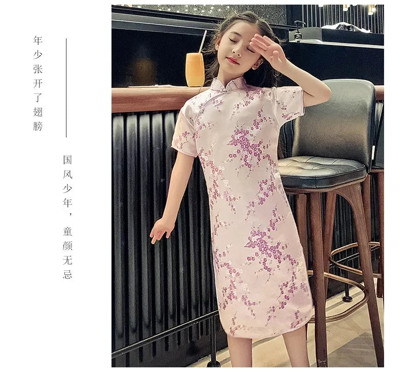 Summer Modern Cheongsam Children Girls Dresses Baby Fashion Kids Clothes Chinese Style Girl Dress Vestidos Casual Qipao Costumes