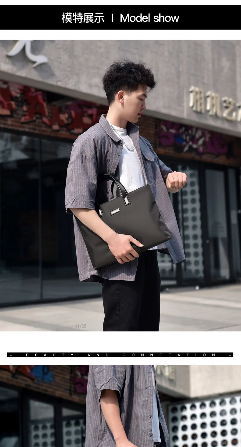 2026 Briefcase Fashionable Handbag Large Capacity Business Briefcase Waterproof Document Bag Men's Business Travel Big Handbag