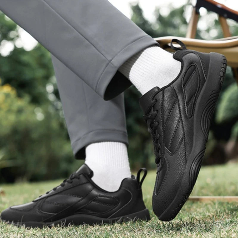 Men's Sports Shoes New Low Heel Round Toe Flat Heel Leather Surface Breathable and Comfortable Lace-up Couple's Style