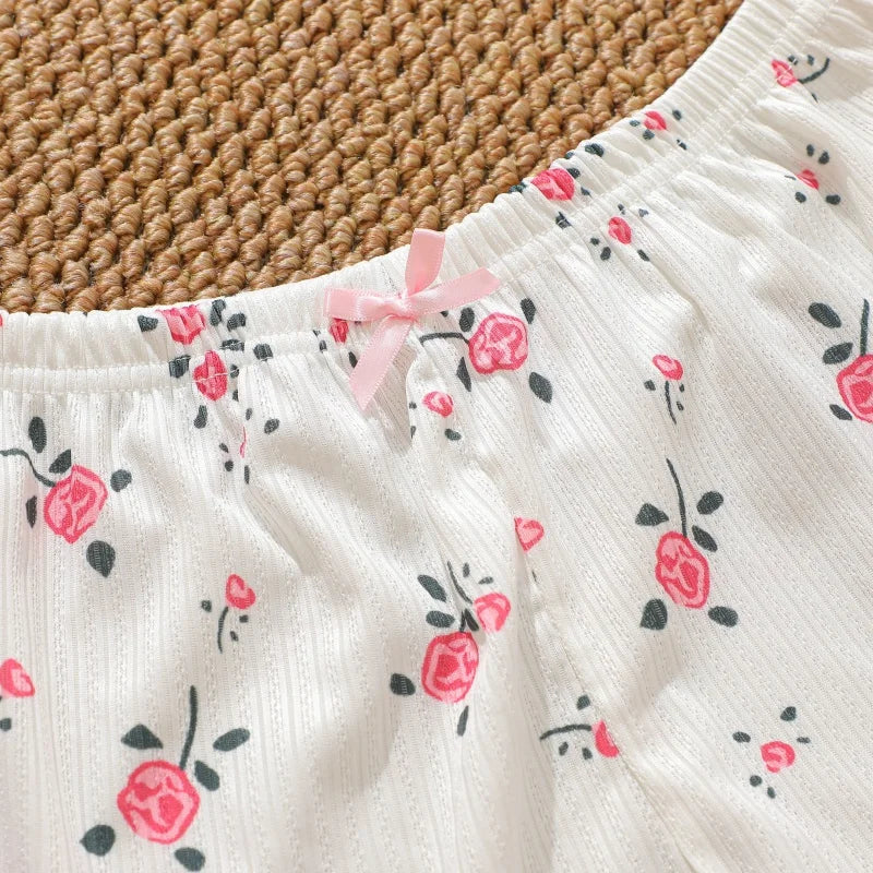 Women's Summer Spaghetti Strap Top and Shorts Pajama Sets Ladies Cherry Heart Print Sleepwear Cute Bowknot Sexy Loungewear S-XL