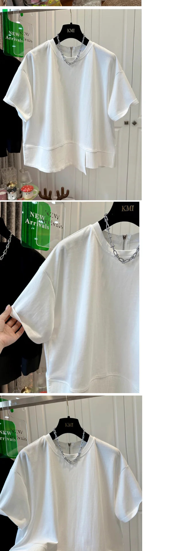 Summer New Loose Unique round Ne f Sve T-irt Women's ort Sve Patchwork Top Comfortable Breathable Retro Sle