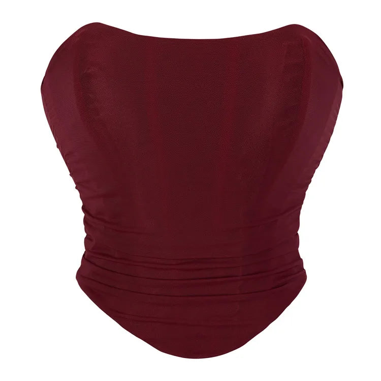 Women's Corset Crop Tops Summer Breathable Mesh Sleeveless Off Shoulder Bustier Skinny Fit Casual Tanks