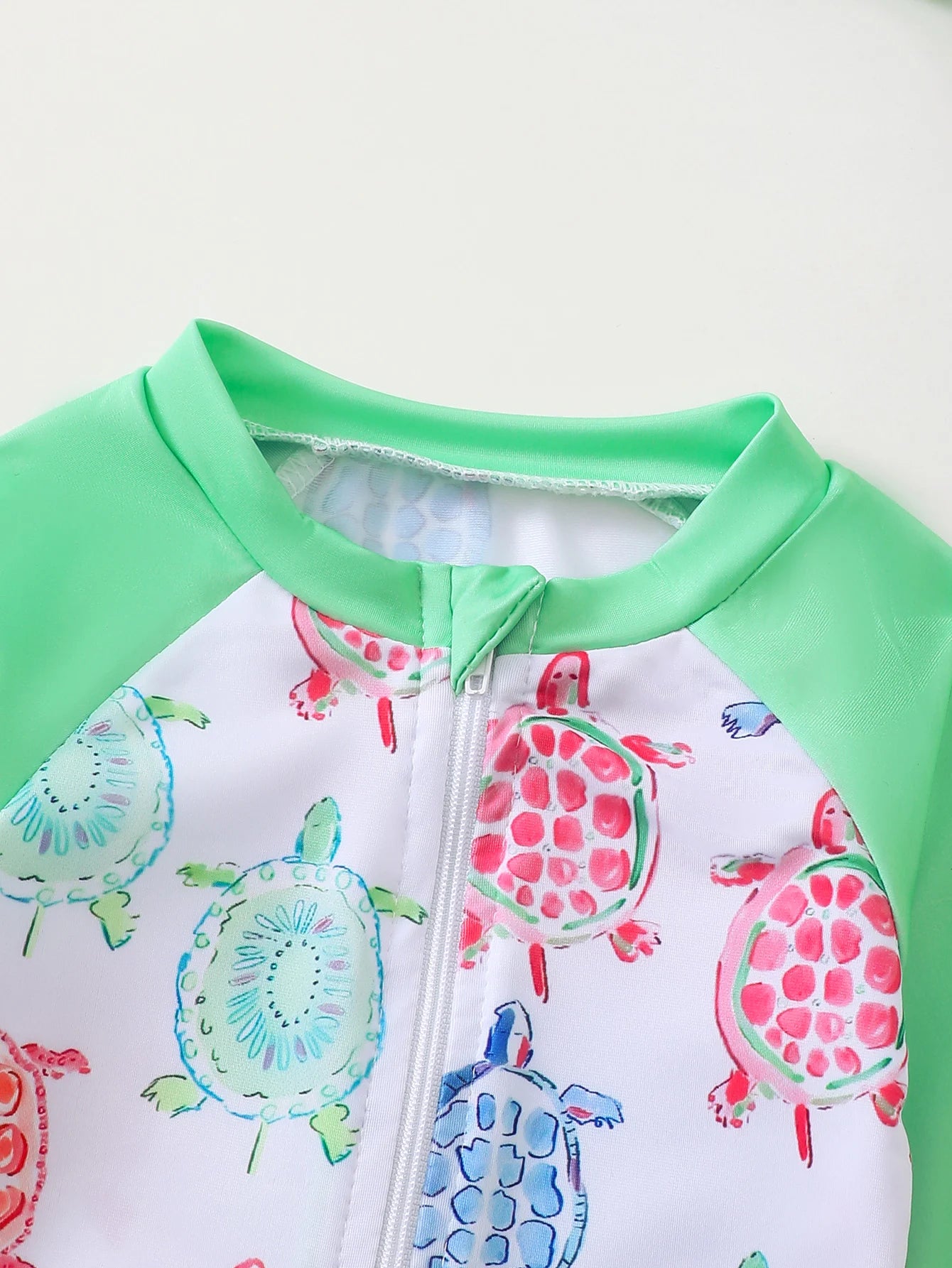 Baby Girl Turtle Print Long Sleeve Onesie Swimsuit with Wood Grain Ruffle Hat Matching Ensemble for Infants And Toddlers