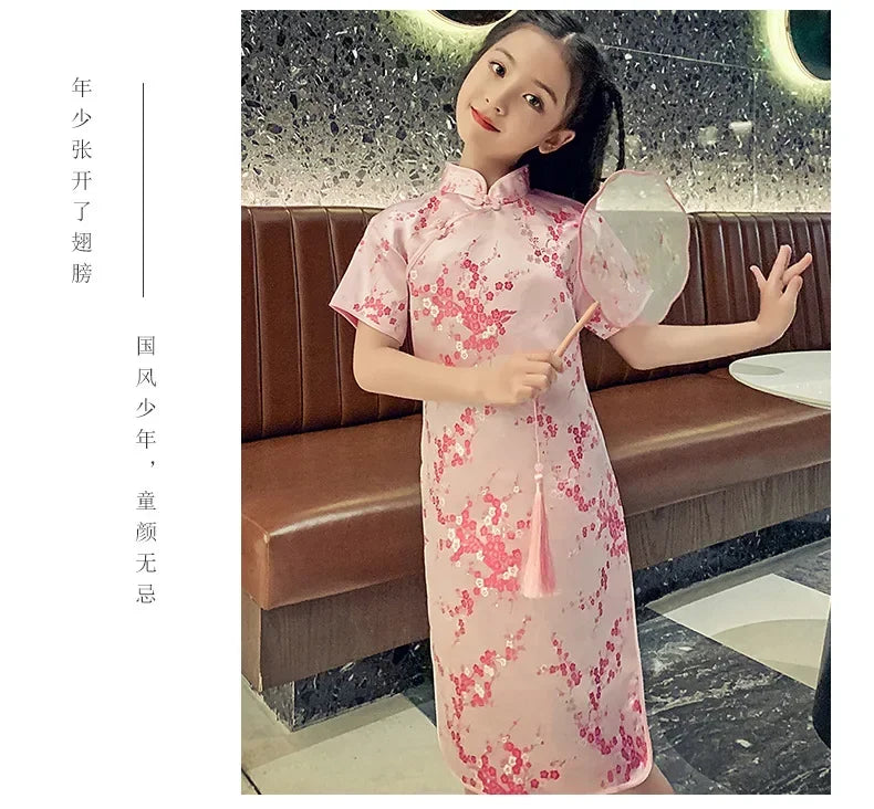 Summer Modern Cheongsam Children Girls Dresses Baby Fashion Kids Clothes Chinese Style Girl Dress Vestidos Casual Qipao Costumes