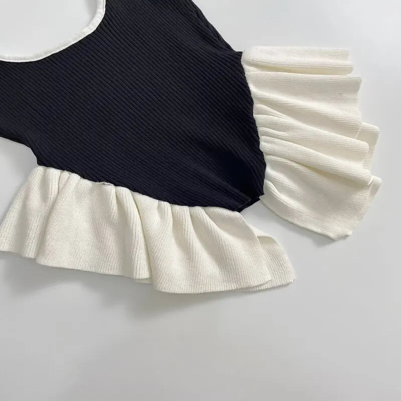 Summer 2025 New Women's Svel round Ne Pullover Color Blo Design Knitted Vest Top Faion Commute Sle ort Length