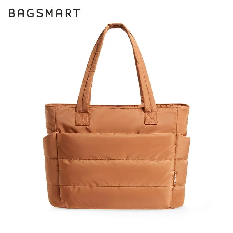 BAGSMART Padded Tote Bag Portable Woman Handbag Quilted Solid for Leisure Travel Large Capacity Mommy Diaper Bag