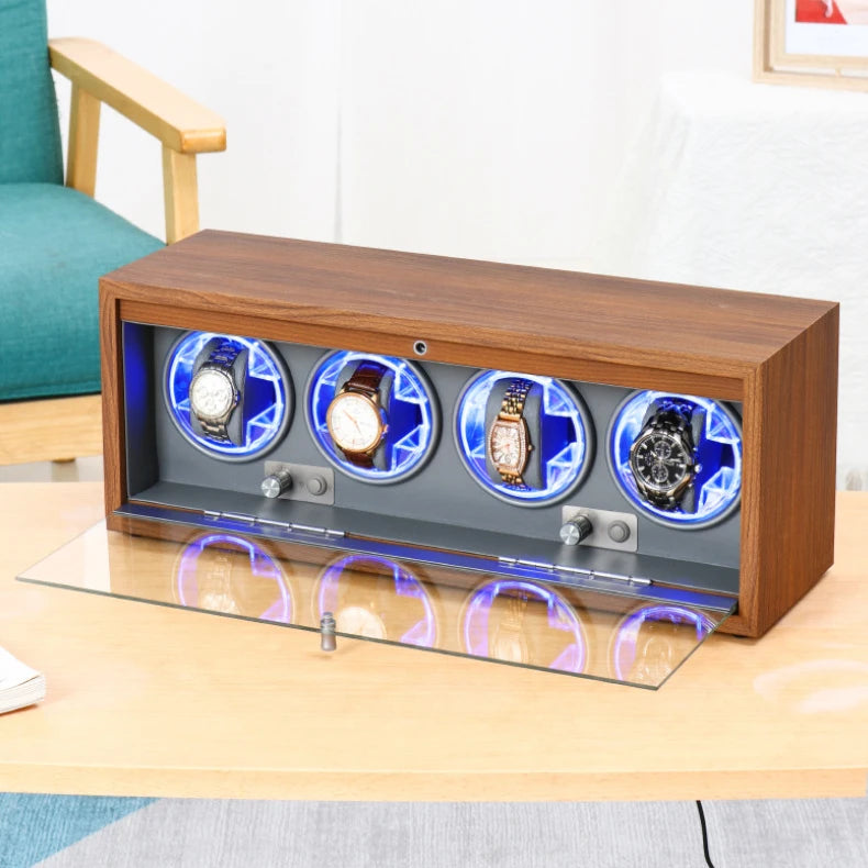 Household Vertical Watch Winding Four-position Organizer Box Mechanical Watches Automatic Rotating Winders Device with LED Light