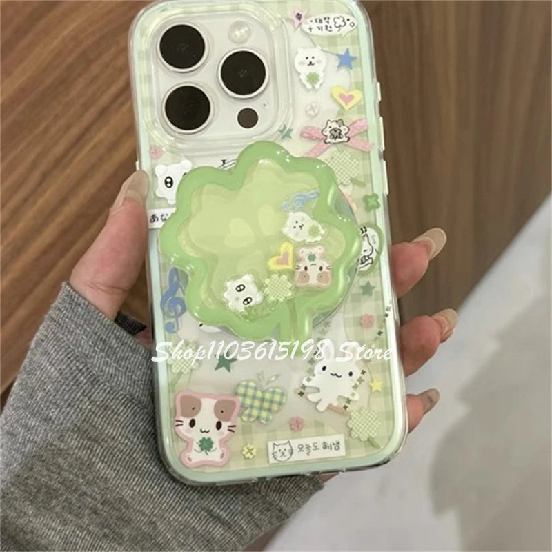 Korea Cute Quicksand Lucky Clover Magnetic Holder Grip Tok Griptok Phone Holder Phone Stand Support For iPhone Magsafe Smart Tok