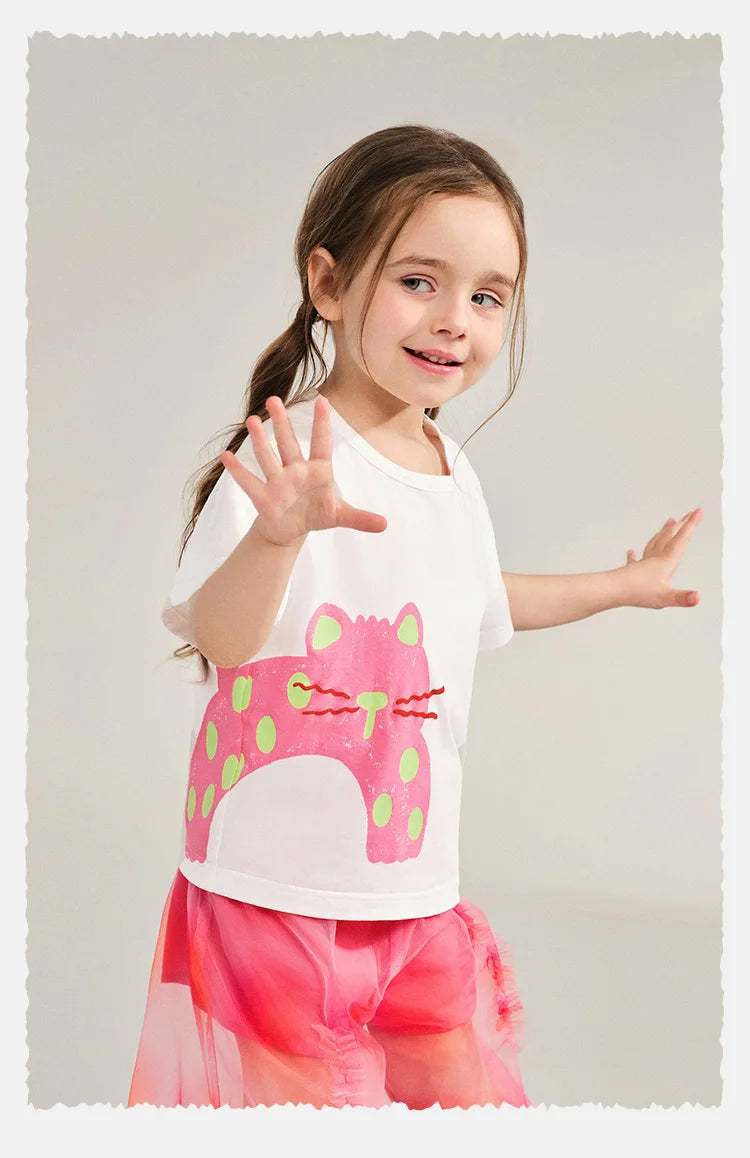 Amila Baby T-shirt 2026 Summer New Comfortable Cartoon Pattern Round Neck Casual Breathable Clothing