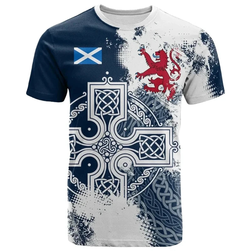 Scotland Coat Of Arms 3D Print Football Men T-shirt Round Neck Short Sleeve T Shirts Summer Sport Gym Fashion Trend Mens Tee Top