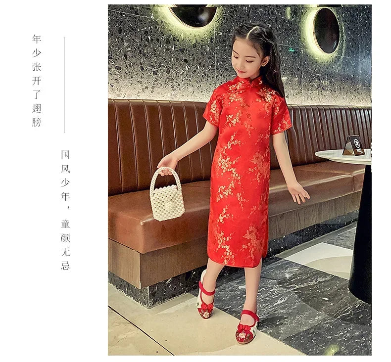 Summer Modern Cheongsam Children Girls Dresses Baby Fashion Kids Clothes Chinese Style Girl Dress Vestidos Casual Qipao Costumes