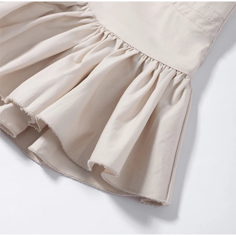 Elegant Chic Ruffle Hem Women's Shirt Flare Sleeve Single Breasted Drawstring Pleat Cropped Shirts 2026 Spring Summer Lady Top