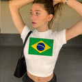 Brazil Flag T Shirt Women White 2022 Aesthetic Kawaii Tumblr Tshirt Crop Top Harajuku Kawaii