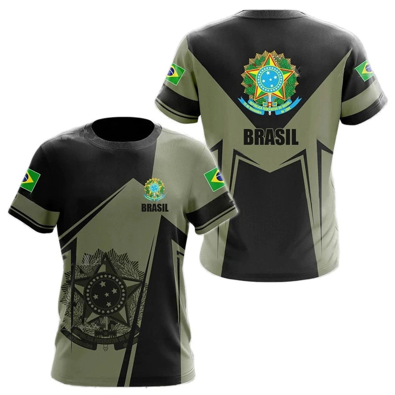 Brazilian Men's T Shirt O Neck Short Sleeve Fashion Brazil Fiag Print Streetwear Oversized Loose Camisa Brasil Male Clothing