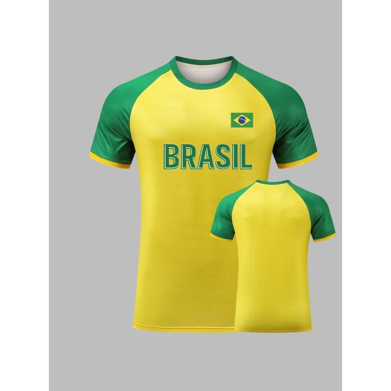 Brazilian Football Pattern T-Shirt For Men Brazil Sports Jerseys 3D Printed Tees Casual Short Sleeve O-Neck Tops Street T Shirts