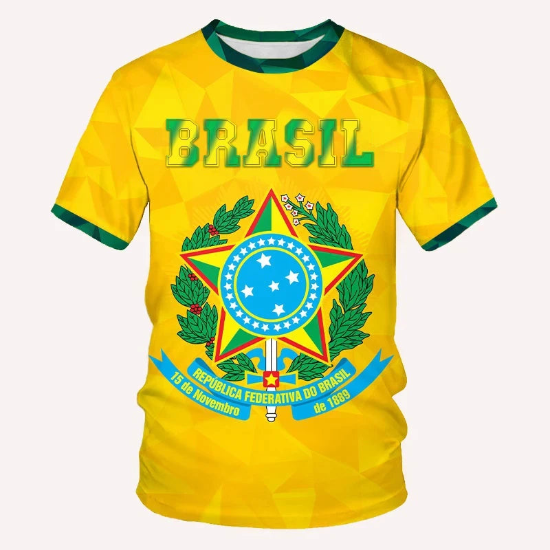 Brazilian Men's T Shirt O Neck Short Sleeve Fashion Brazil Fiag Print Streetwear Oversized Loose Camisa Brasil Male Clothing