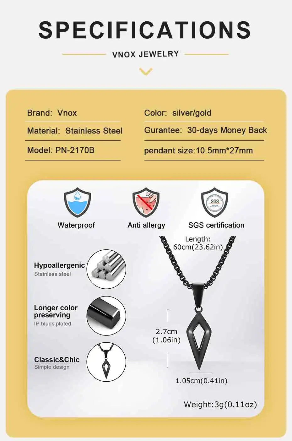 Vnox Beveled Four-Pointed Star Pendant Necklace, Stainless Steel Geometric Collar with Box Chain Gifts for Birthday Father's Day
