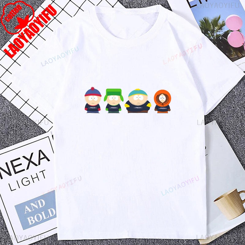 South Park Graphic Printed Man Tshirt Cotton Short Sleeve Streetwear Casual Fashion Loose Women T-shirt 90s Cartoon Vintage Tee