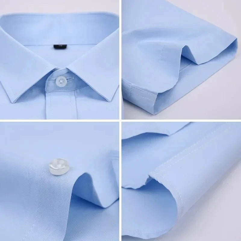 Business Dress Shirt Men Short Sleeve Autumn Spring Fashion Solid Casual Formal White Work Office Simple Basic Man Clothes 7XL