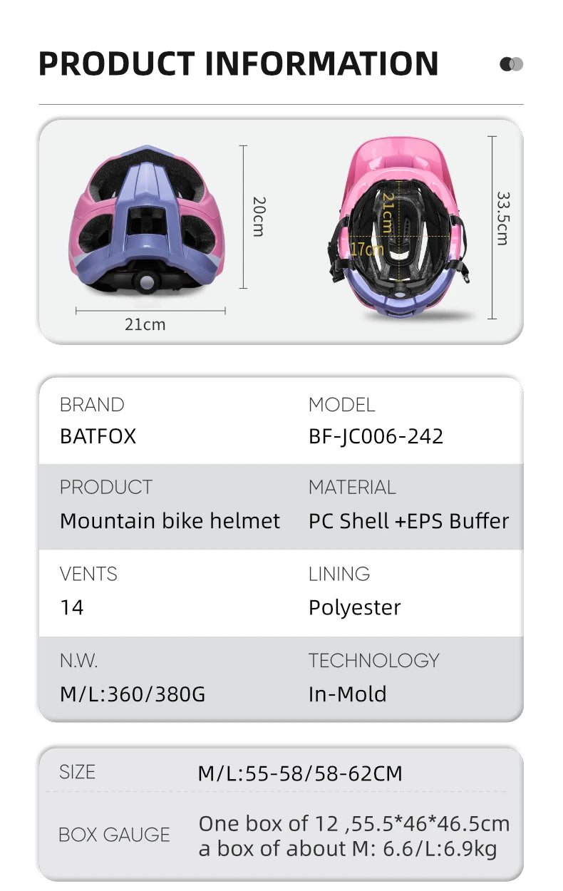 BATFOX 2025 New Mountain Bike Helmet Summer Colorful Cycling Helmet for Adults Youth Men and Women Speed Racing Bicycle Helmets