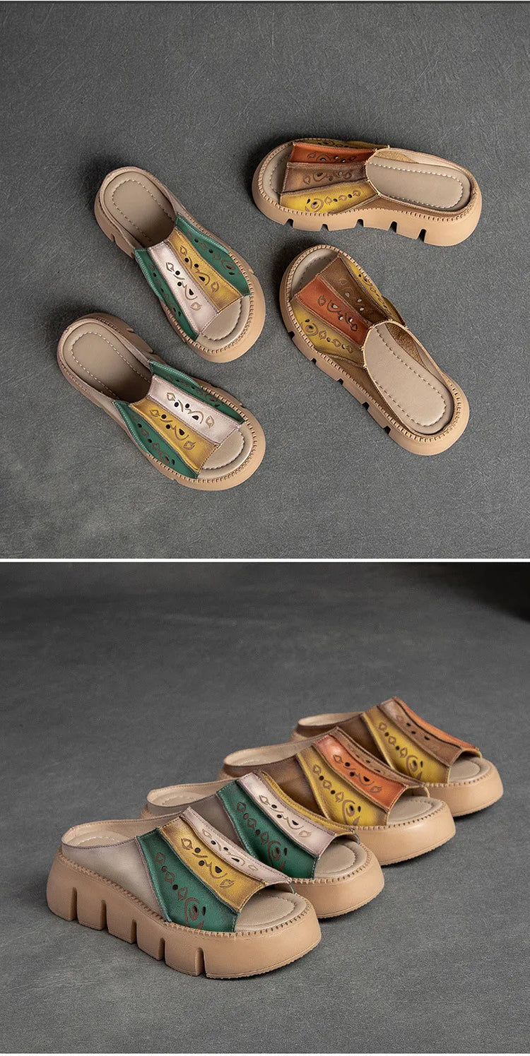 GKTINOO Genuine Leather Summer Shoes Women Slippers Wedges Outside Slides Leisure 2026 New Handmade Concise Ladies Slippers