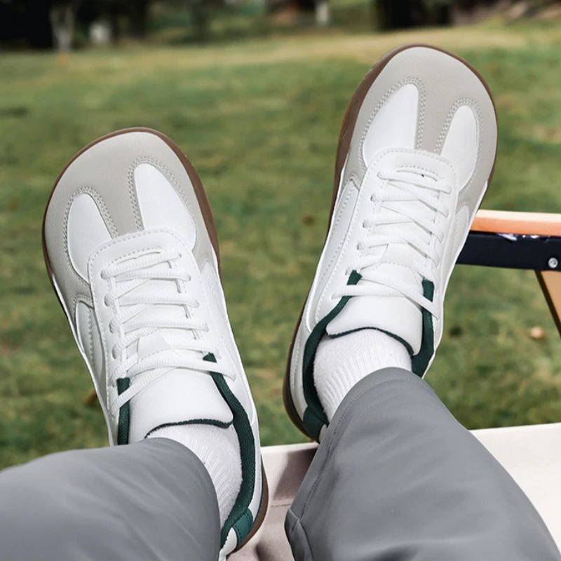 Men's Sports Shoes New Low Heel Round Toe Flat Heel Leather Surface Breathable and Comfortable Lace-up Couple's Style