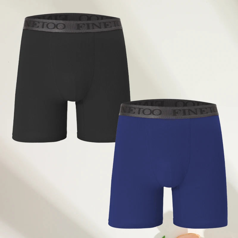 FINETOO 2pcs Cotton Long Boxers For Man Big Size Sports Fitness Pants Men Workout Tights Running Bottoming Shorts Panties S-XXL